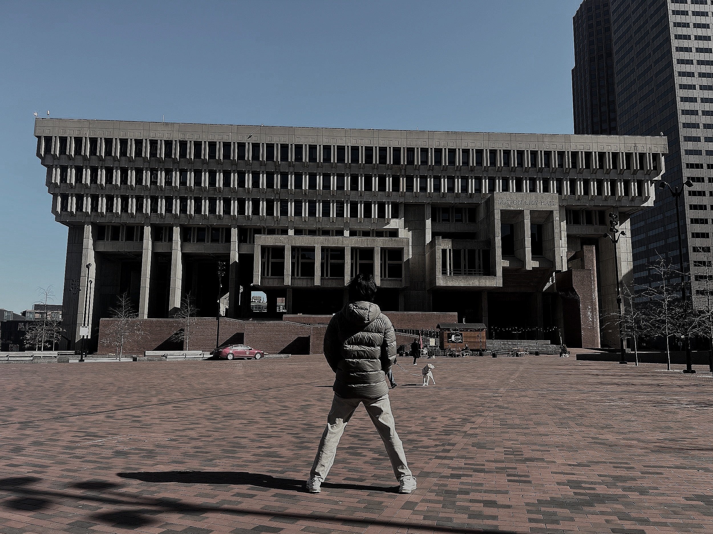 Looking out over Boston City Hall plaza
